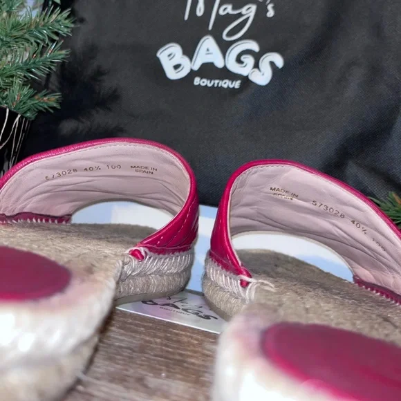 Gucci: GG Marmont Sandals Pilar Leather Espadrille Double Logo Sliders - Picture 9 of 15